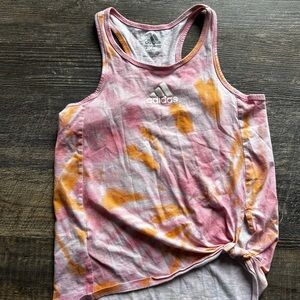 Adidas Pink and Yellow Sleeveless Tie Front Tank Top